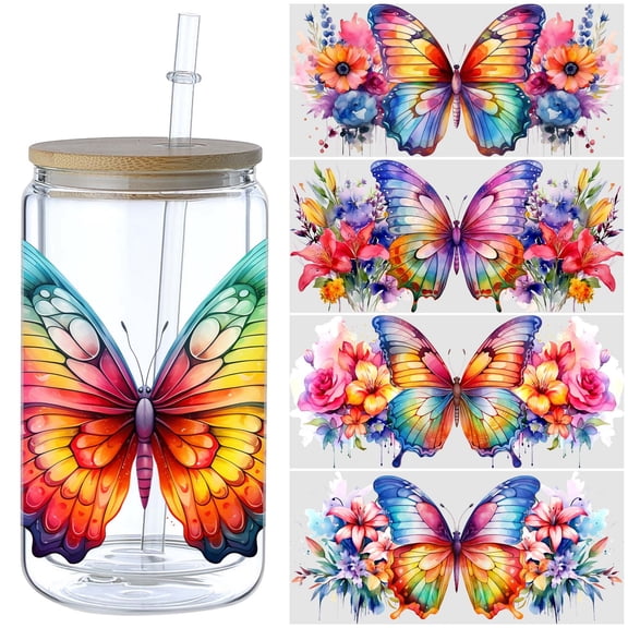 5pcs DIY UV DTF Transfer Stickers, For Glass Tumbler, Waterproof Decals, Plastic Adhesive Label For Bottles And Cups Decor