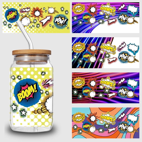 5pcs DIY UV DTF transfer stickers for glass cups, waterproof decals, plastic self-adhesive labels for bottles and cups decoration