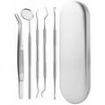 thumbnail image 1 of 5pcs Dental Hygiene Kit Mouth Mirror: Mirror, Mouth Tweezers, Flosser, Tartar Brush and Double Point Bur - for Professional Use Silver, 1 of 5