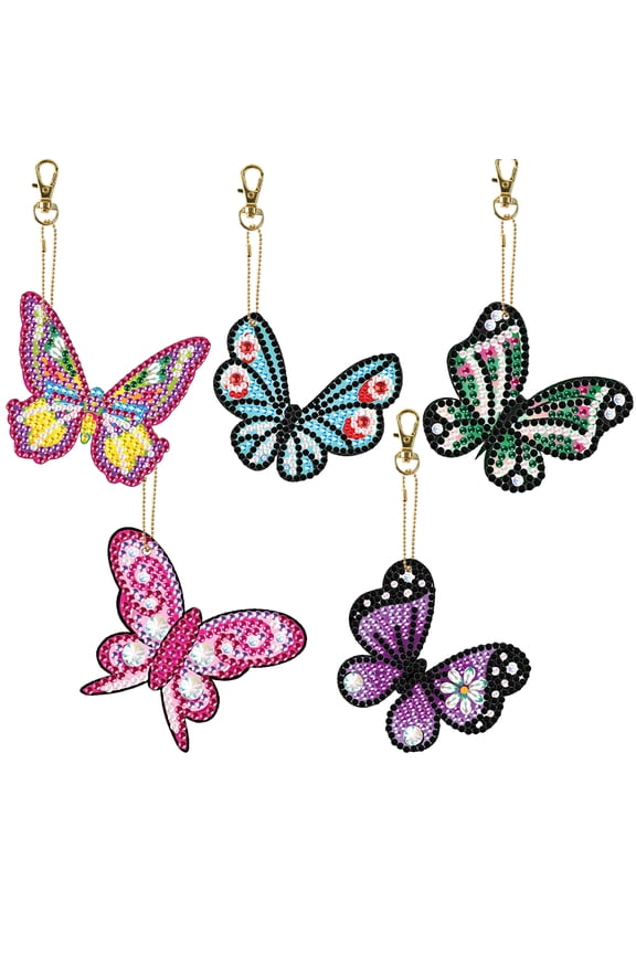 5pcs Diamond Painting Keychain Kit Beautiful Butterfly DIY 5D Sparkling Rhinestone Pendant Craft Set Perfectly Suited for Bags, Keys, or Gift Making