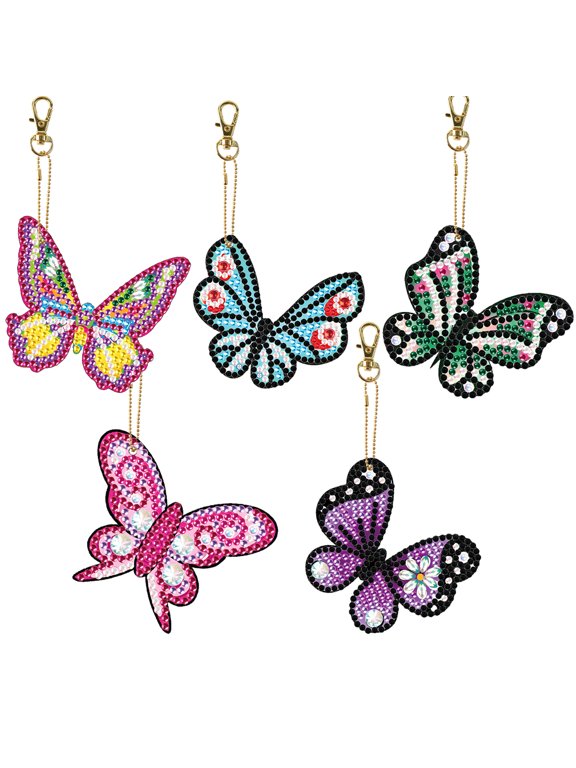 5pcs Diamond Painting Keychain Kit Beautiful Butterfly DIY 5D Sparkling Rhinestone Pendant Craft Set Perfectly Suited for Bags, Keys, or Gift Making