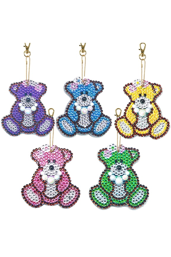 5pcs Diamond Painting Keychain Kit Colorful Bear DIY 5D Sparkling Rhinestone Pendant Craft Set Perfectly Fits Bags, Keys, or Gift Making