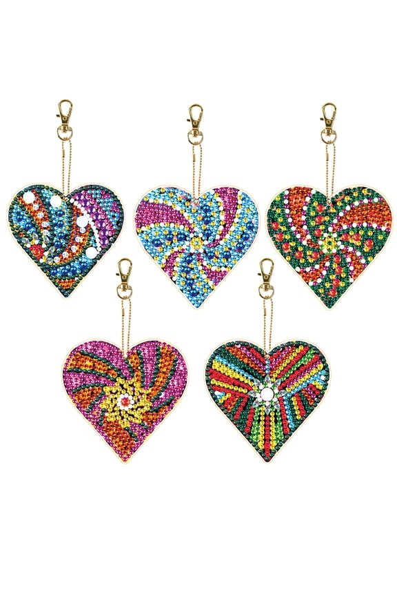 5pcs Diamond Painting Keychain Kit Colorful Heart DIY 5D Sparkling Rhinestone Pendant Craft Set Perfectly Suited for Bags, Keys, or Gift Making