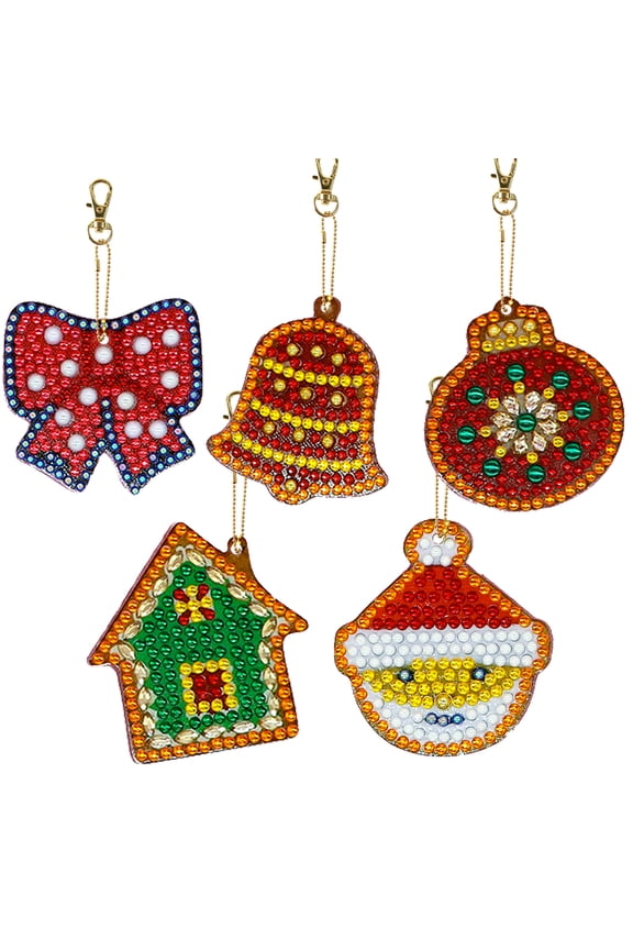 5pcs Diamond Painting Keychain Kit DIY Bow Bell 5D Sparkling Rhinestone Pendant Craft Set Perfectly Suited for Bags, Keys, or Gift Making
