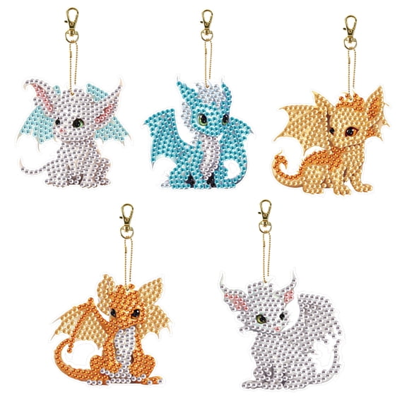 5pcs Diamond Painting Keychain Kit Dinosaur DIY 5D Sparkling Rhinestone Pendant Craft Kit Perfect for bags, keys, or gift-making