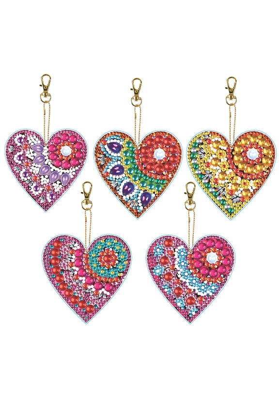 5pcs Diamond Painting Keychain Kit Heart-Shaped Flower DIY 5D Sparkling Rhinestone Pendant Craft Set Perfectly Suited for Bags, Keys, or Gift Making