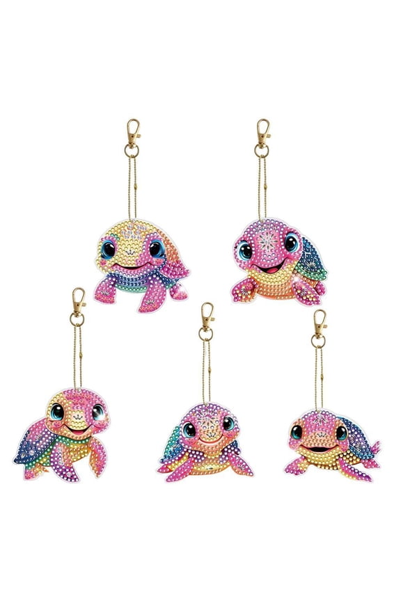 5pcs Diamond Painting Keychain Kit, Turtle DIY 5D Sparkling Rhinestone Pendant Craft Kit, Perfect for Bags, Keys, or Gift Making