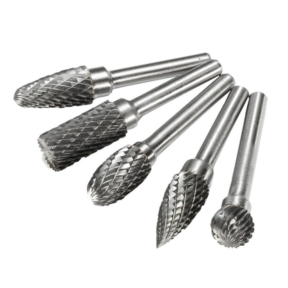 5pcs Double Groove Rotary File, Carbide Rotary Files Set, 0.2 x 0.4 Inch Grinding Head Tungsten Carbide Burr Milling Cutter Drill Bit Set For Welding, Chamfering Finishing Metal Mould