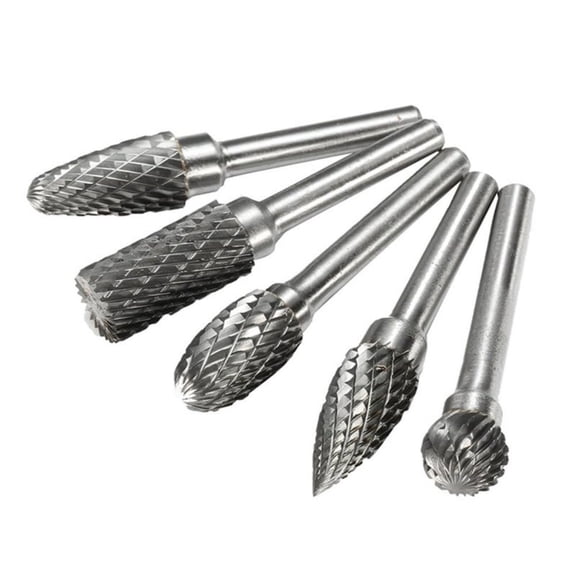 5pcs Double Groove Rotary File, Carbide Rotary Files Set, 0.2 x 0.4 Inch Grinding Head Tungsten Carbide Burr Milling Cutter Drill Bit Set For Welding, Chamfering Finishing Metal Mould