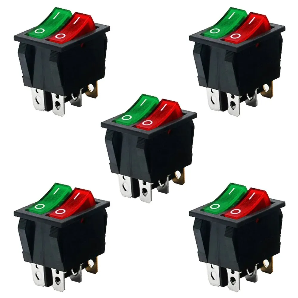 5pcs Double Red Light Rocker Switch 2*SPST On-Off 6 Pin 30x22mm 2 Way ...