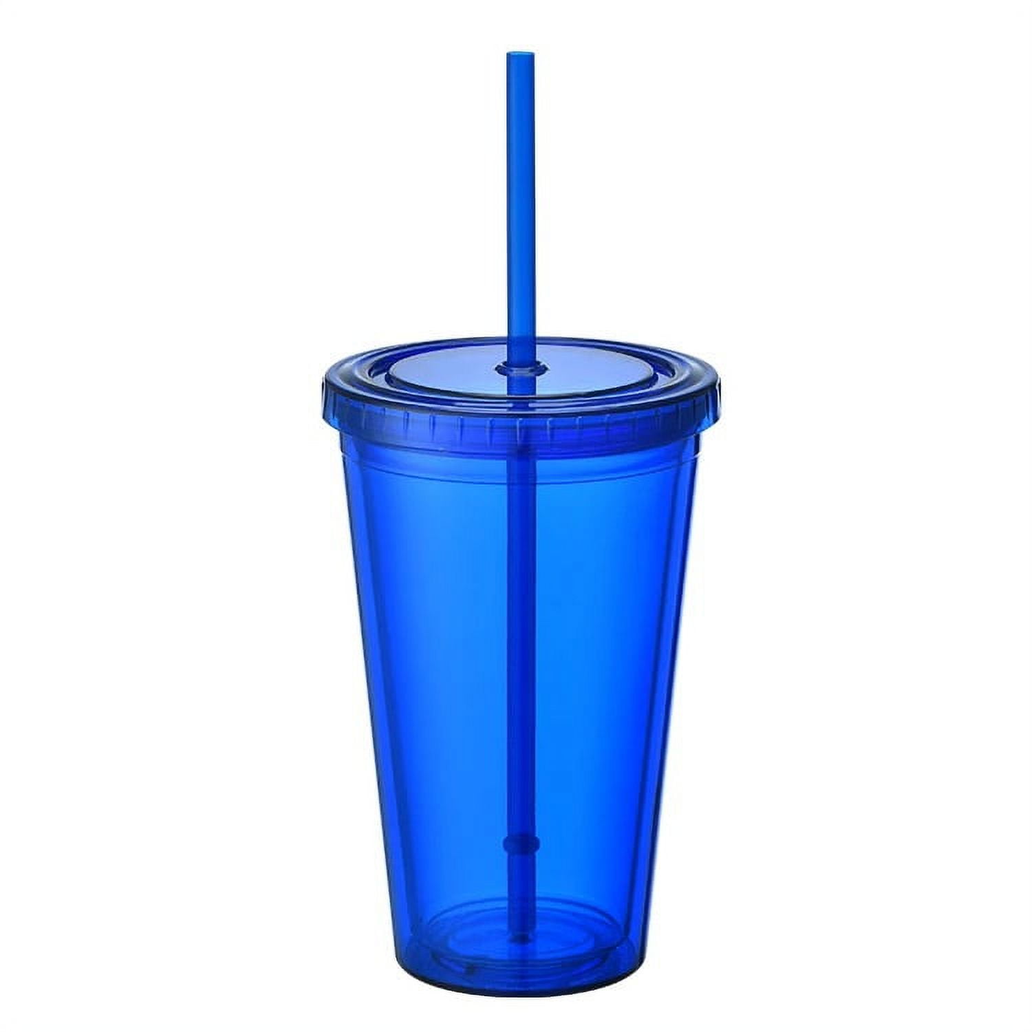 Ezhydrate Skinny Tumbler (1 Pack) - Blue- Matte Pastel Colored Acrylic Single Tumbler in Bulk with Lid and Straw | 16oz Double Wall Reusable Plastic