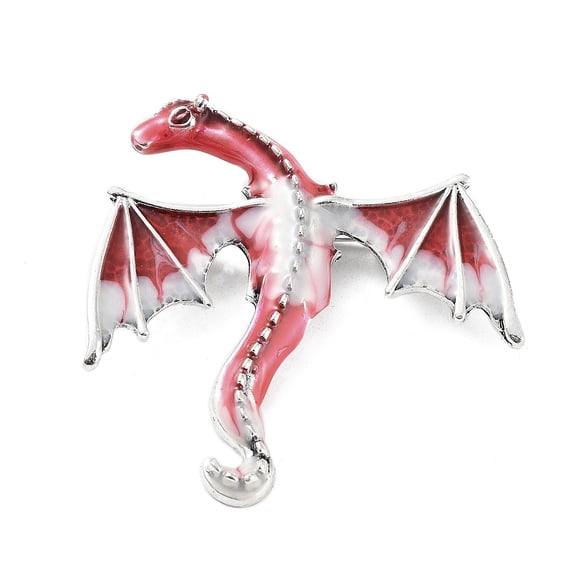 5pcs Dragon Alloy Brooch Enamel Pins Antique Silver FireBrick 62x58x11mm