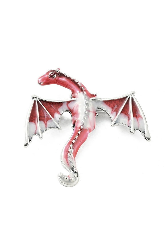 5pcs Dragon Alloy Brooch Enamel Pins Antique Silver FireBrick 62x58x11mm