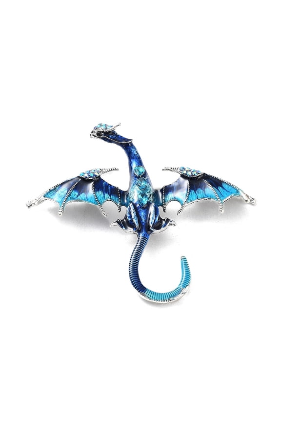 5pcs Dragon Alloy Rhinestone Brooches Enamel Pins Alloy Badge for Unisex Silver Blue 74x88x16mm