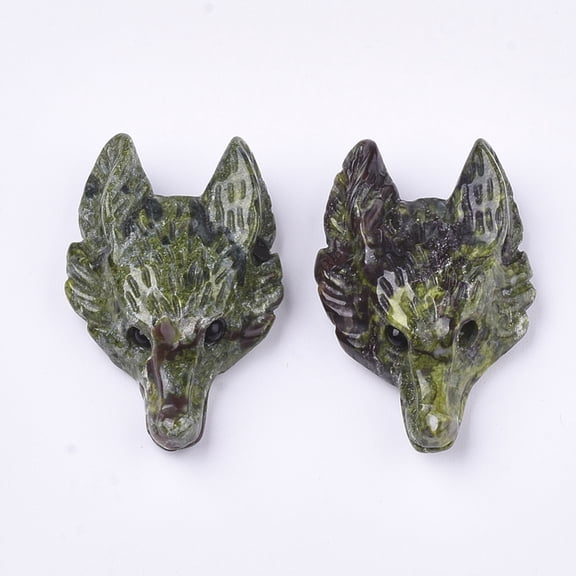 5pcs Dragon Blood Jasper Pendants Wolf Head 37~42x25~30x10~13mm Hole: 2mm