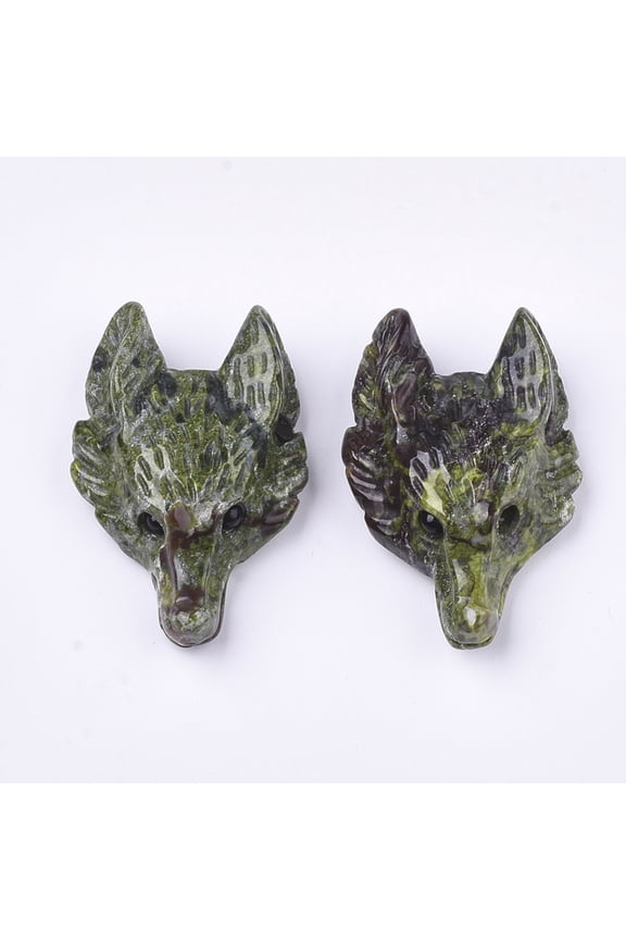 5pcs Dragon Blood Jasper Pendants Wolf Head 37~42x25~30x10~13mm Hole: 2mm