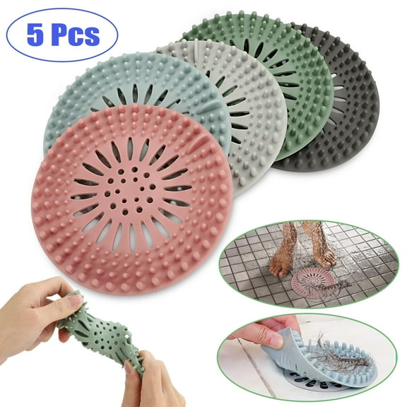 5pcs Drain Hair Catcher, DISEN Silicone Hair Stopper Shower Drain Cover, Drain Hair Sinks Strainer for Bathroom Kitchen