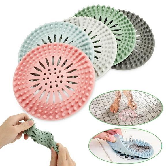 5pcs Drain Hair Catcher, EEEkit Silicone Hair Stopper Shower Drain Cover, Drain Hair Sinks Strainer for Bathroom Kitchen
