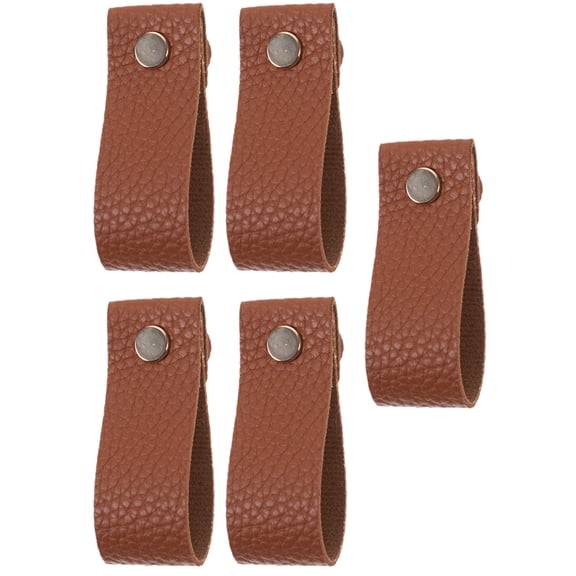 FENGGUIQU 5-Pack Brown PU Drawer Pulls Cabinet Handles Replacement Soft Flexible Furniture Hardware