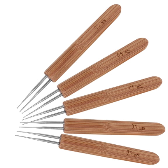 5pcs Dreadlock Crochet Hook Tool with Wooden Handle, 0.5mm Hair Weaving (2 Hooks)