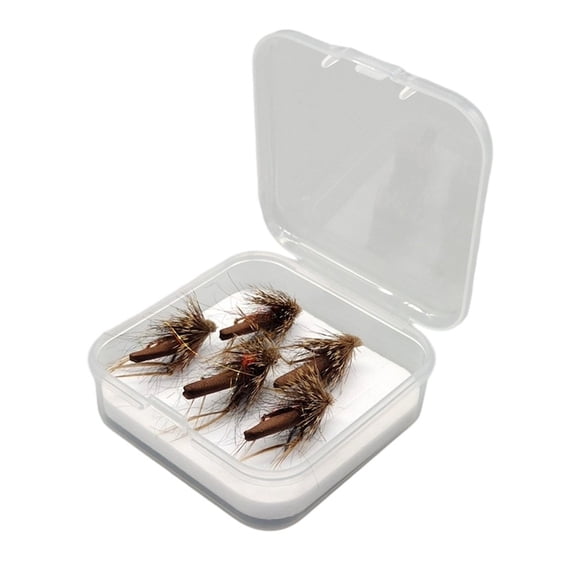 5pcs Dry Fly Fishing Lures Hand-Tied Deer Hair Baits with Hooks for Trout Bass Salmon in Streams Lakes Rivers Brown Tackle Box Set(12#)