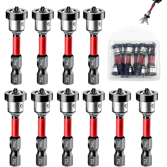 5pcs Drywall Bit Attachment with Depth Stop, PH2 Magnetic Drywall Screwdriver Bits, Drywall Screw Setter, 1/4 Inch Hex Shank Plasterboard Bit for Diy Home Use and (10Pcs)