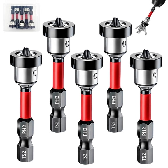 5pcs Drywall Bit Attachment with Depth Stop, PH2 Magnetic Drywall Screwdriver Bits, Drywall Screw Setter, 1/4 Inch Hex Shank Plasterboard Bit for Diy Home Use and (5Pcs)