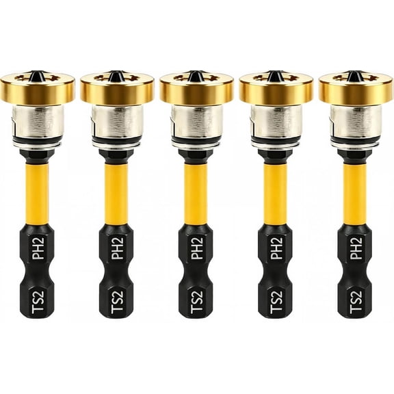5pcs Drywall Screw Setter, Magnetic Positioning Screwdriver Bits PH2 Bits, 1/4" Hex Shank Drywall Screw Bit, Plasterboard Screws Locating Batch Head Drilling Tools- Yellow