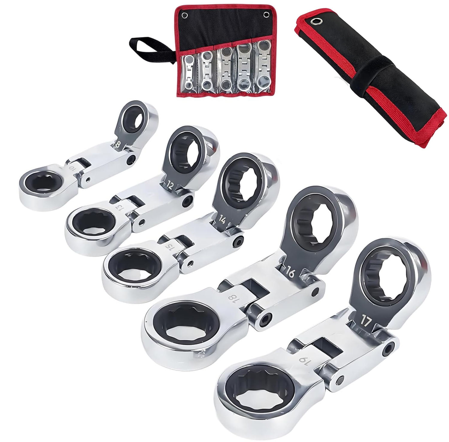5pcs Dual-Drive Nano Flex-Head Pocket Ratchet, 3/4“ Inch Retractable Ratchets Wrenches Set, 2025 New 5pcs Flex Head Ratchet Set, for Mechanical, Plumbing Repair Narrow Spaces