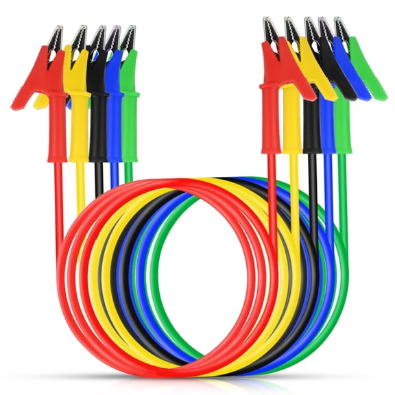 5pcs Dual-Ended Alligator Clips Test Leads, 15A Electrical Wire Cables, 5 Colors, 42" Flexible DIY Electronics Lab Cables