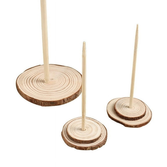 FONDOTIN Set of 5 Beige Wood Christmas Tree Stands with Stable Base for Secure Holiday Decoration Support