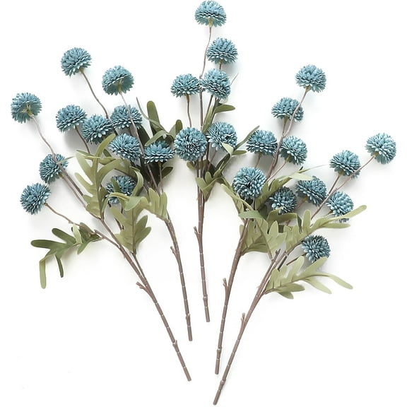 5pcs Dusty Blue Faux Silk Mums Artificial Flowers, Bulk Fake Small Mini Chrysanthemums with Stems for DIY Slate Blue Wedding Centerpieces Floral Arrangements Vase Fillers Home Decorations