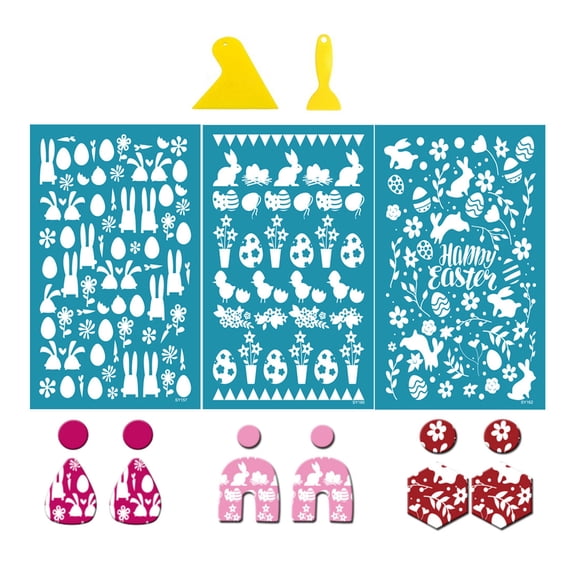 5pcs Earrings Silk Screen Stencils for Clay Reusable Silkscreen Print Clay Jewelry Making Art Craft Supplies Easter