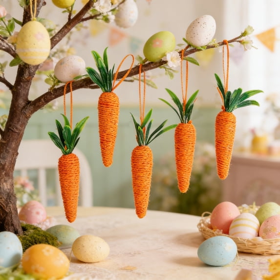 5pcs Easter Foam Glitter Carrot Pendant Set, Shiny Artificial Vegetable Ornament for Rural Style Home and Party Decoration, Festive Spring Accent, Cute Easter Hanging Decoration, 0.98*5.91in, Orange