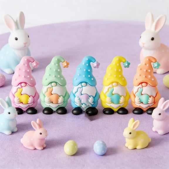 5pcs Easter Mini Gnome Rabbit Figurines Random Color Resin Gnome Statuette Cute Easter Gnomes Stuffers for Home Tabletop Mantel Shelf Holiday Decor Easter Gnome Fun Gifts Ideas Accent, Green