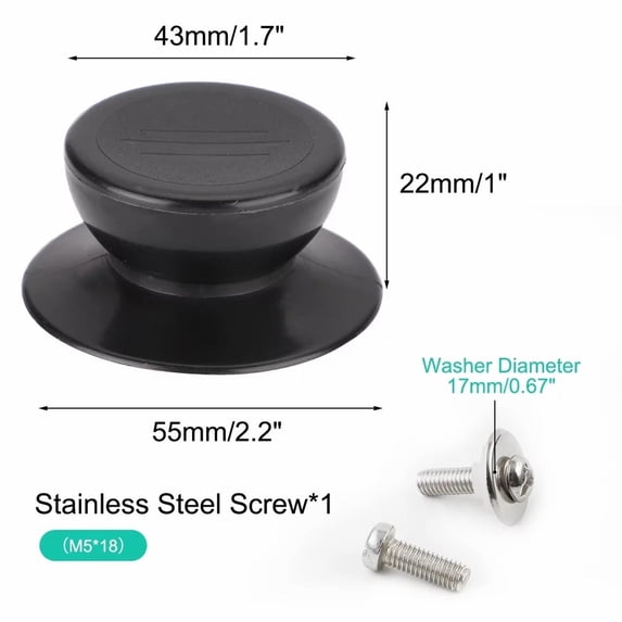 5pcs Easy Lifting Universal Pot Lid Knob Handle Plastic Knobs Replacement Black Durable Plastic Easy Install Anti Slip Grip With Stainless Steel Washer For Kettles Lids