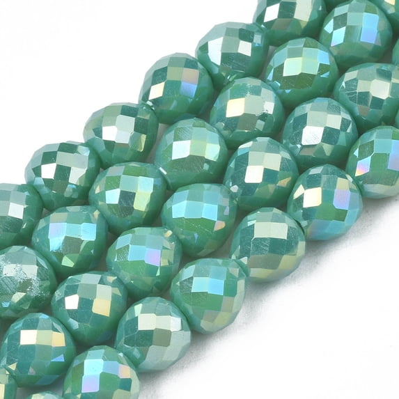 5pcs Electroplate Opaque Solid color Glass Beads Strands AB color Plated Faceted Strawberry Light Sea Green 6x6mm Hole: 1.4mm about 97~99pcs/strand 57.5~58.5cm