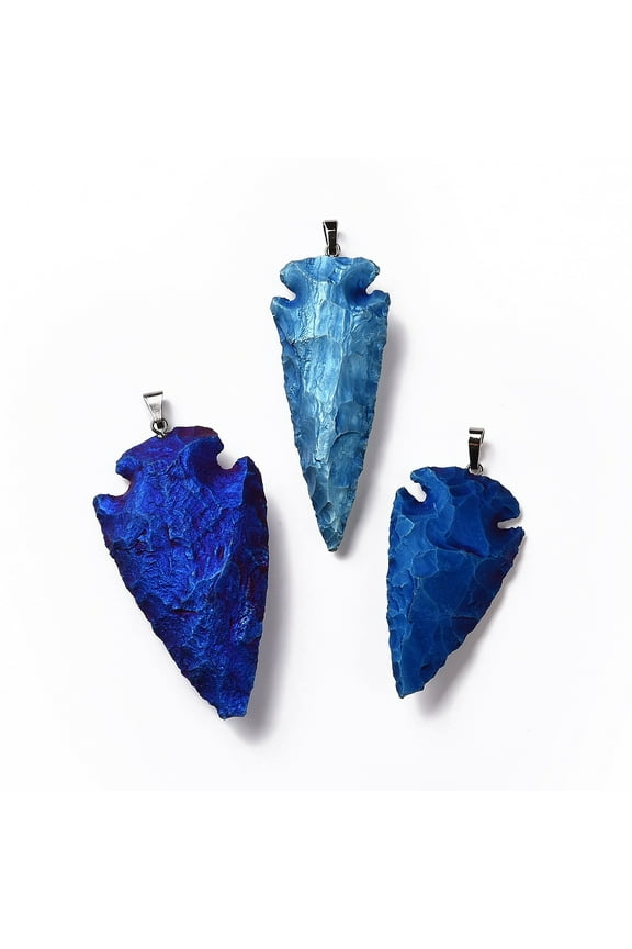 5pcs Electroplated Quartz Pendants with Brass Finding Gunmetal Arrowhead Blue 50~70x24~38x6~11mm Hole: 5x8mm
