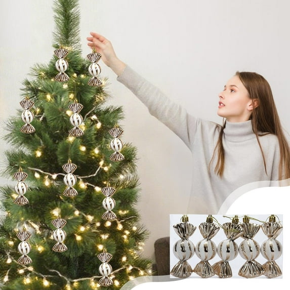 5pcs Electroplated Shiny Christmas Candy Ornaments - Colored Painted Decor for Christmas Tree, Durable Material Resists Fading, Cute Candy Shape Enhances Festive Look,A,5pcs