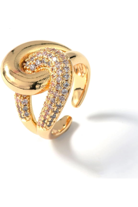 5pcs Elegant Brass Pave Cubic Zirconia Double Circle Rings Perfect Gift for Her Golden Inner Diameter: 17mm