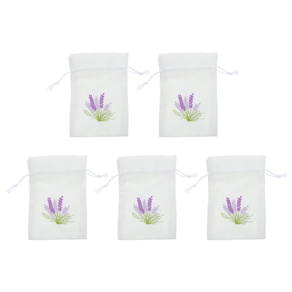 5pcs Empty Sachet Gift Bags with Lavender Pattern Drawstring Bags DIY Storage Bags