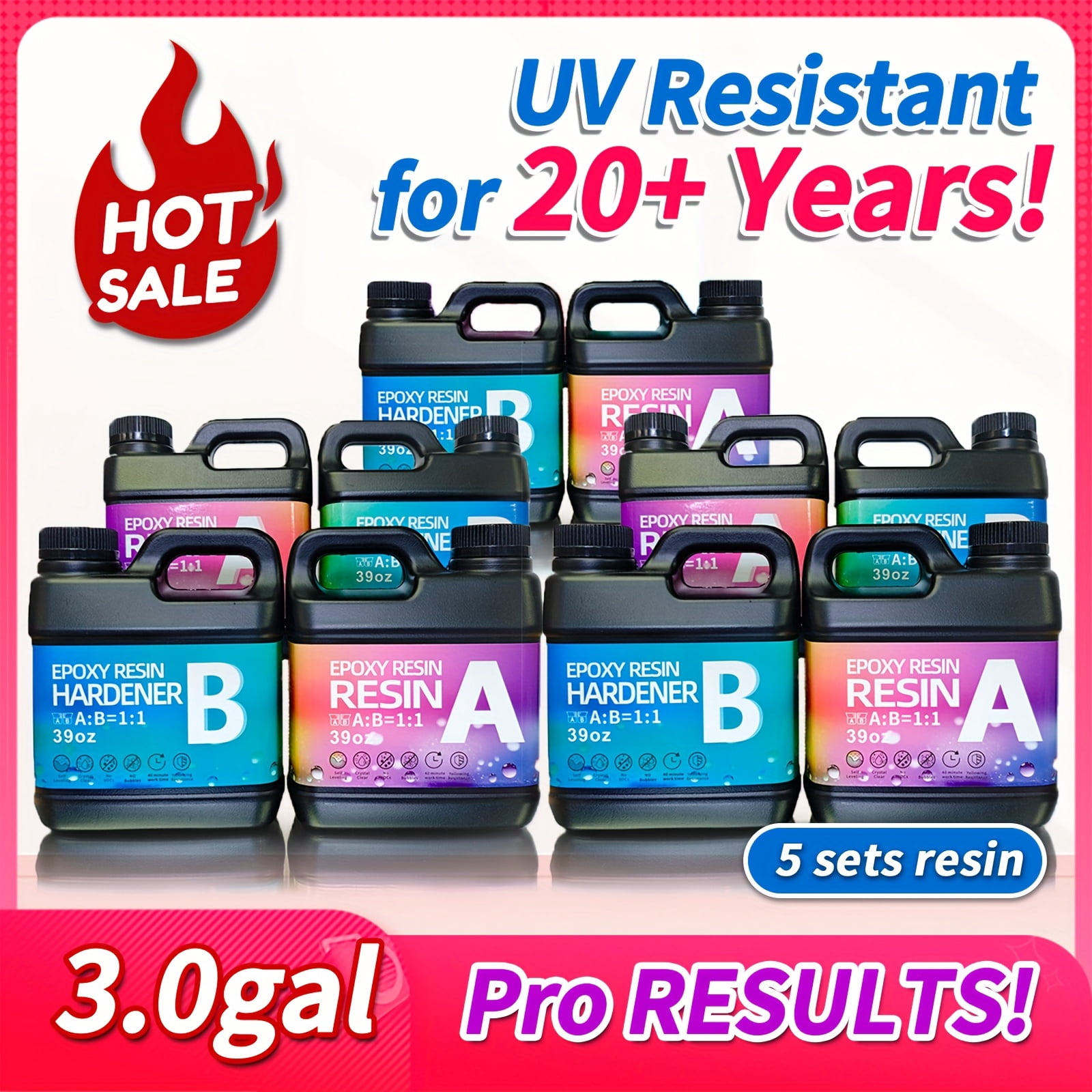 5pcs Epoxy Resin Kit - Professional-Grade AB Glue - 390oz for Art, Jewelry & Coating