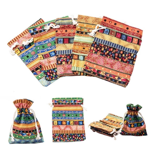 5pcs Ethnic style Cloth Packing Pouches Drawstring Bags Rectangle Mixed color 14x10cm