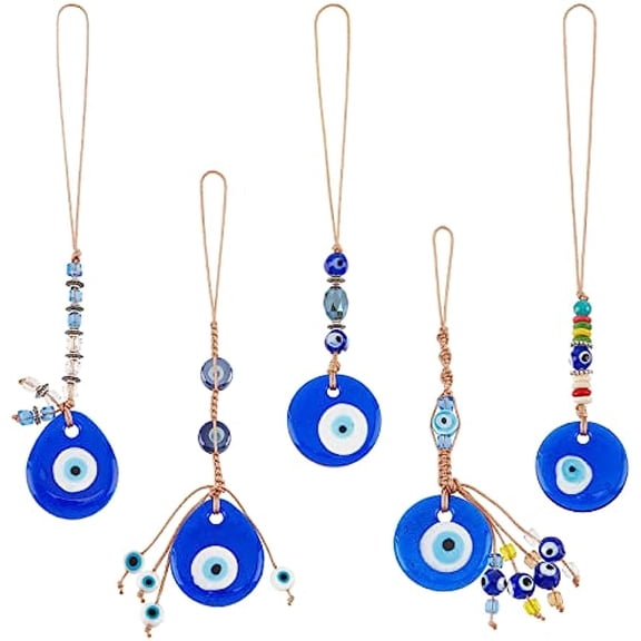 5pcs Evil Eye Car Hanging Ornament 5 Size Blue Evil Eye Decor Turkish Nazar Amulet Good Luck Rear View Mirror