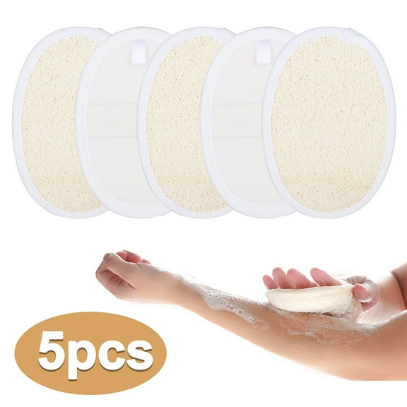 5pcs Exfoliating Loofah Sponge Pads - 100% Natural Luffa Body Scrubber for Men Women Bath Spa