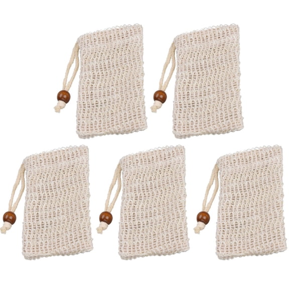 5pcs Exfoliating Sponge Bag for Spa-Quality Shower Rituals - Natural Cotton and Linen Bubble Net Soap Saver,Coffee
