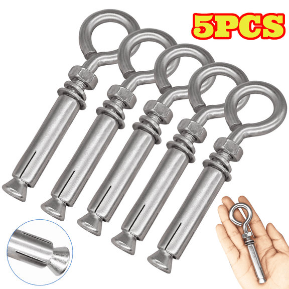 5pcs Expansion Concrete Wall Anchors Eyebolt Screw, Heavy Duty Stainless Steel Shoulder Lag Eyebolts for Concrete Wall