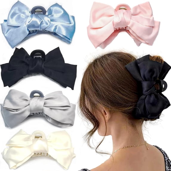 5pcs Exquisite Satin Bow Hair Clip Set - Fashionable Ponytail Clip, Suitable for Daily, Party and Special Occasions