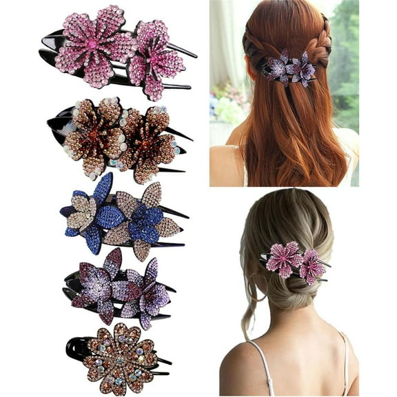 5pcs Fancy Flower Leaf Hair Clips with Jeweled Gems Crystal Rhinestone Pearl Glitter Sparkly Metal Barrettes Snap Hair Pins Bun Ponytail Holder Hair Accessories Women Girls,Hand Tools Kits,Springtok