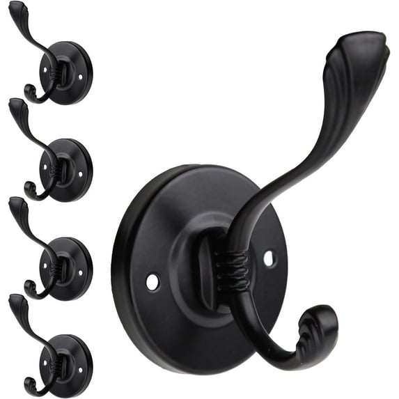 5pcs Farmhouse Wall Mounted Coat Hooks - Matte Black Metal Towel Hooks with Screws for Bathrooms, Entryway, Hanging Coats, Keys, Hats, Scarves, Robe, Bags